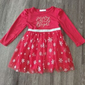 Festive Red Kids Dress with Snowflake Design